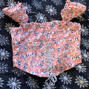Corset seamed floral tank top zip up back Princess Polly crop top